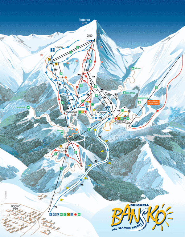Ski tracks in Bansko ski center